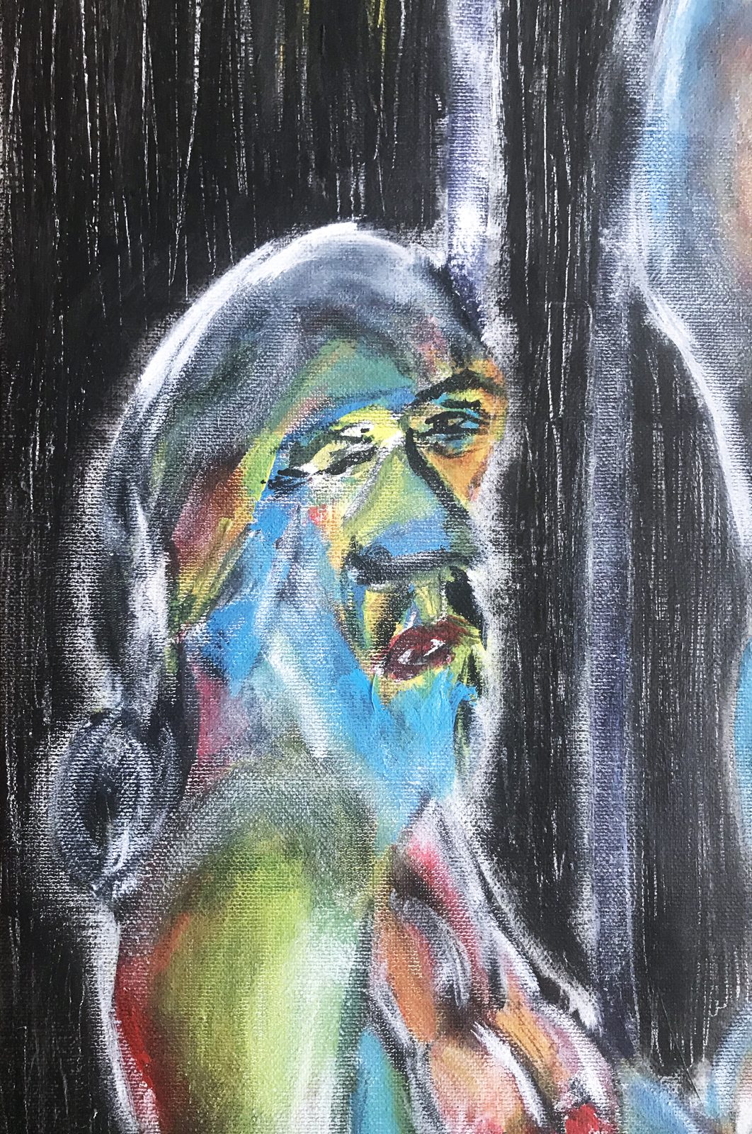 Detail 1 of caprocorn sister: war, plague, earthquake, a painting by Yiğit Özen