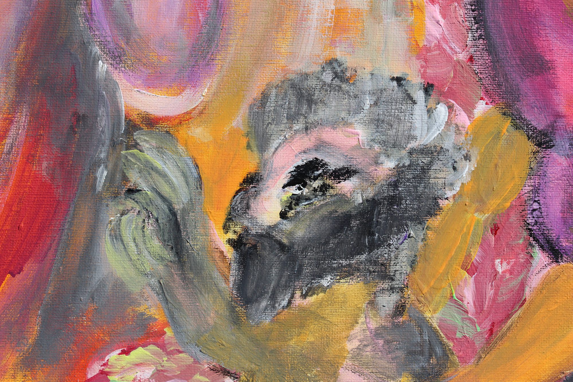 Detail 2 of Virgil on Virtual Cage, a painting by Yiğit Özen