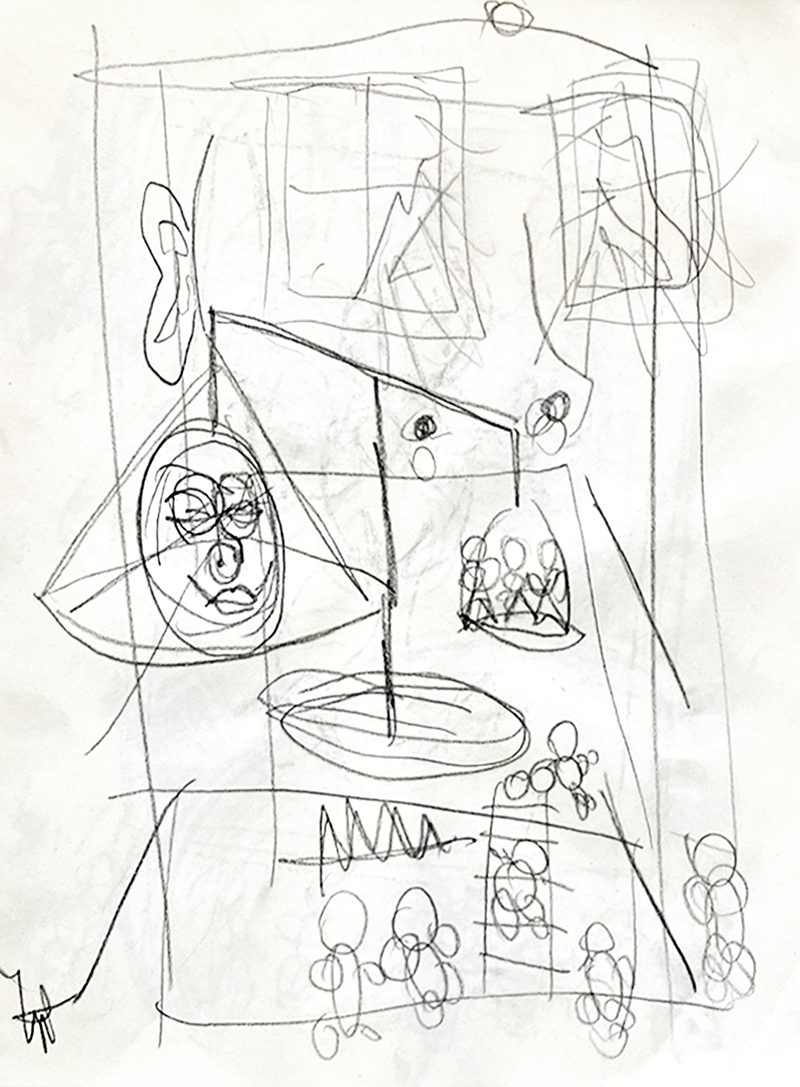 Pencil study for society screwing balance, a drawing by Yiğit Özen